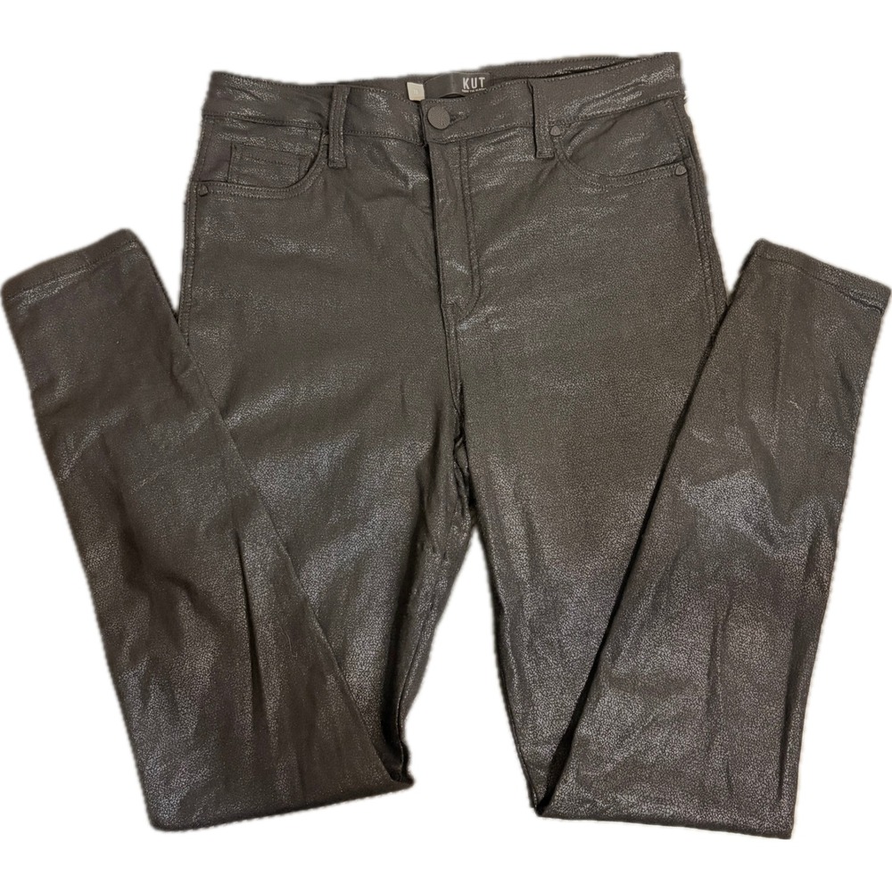 KUT from the Kluth Mia Fab Ab Toothpick Skinny Coated Black Pants Size 10 Rock